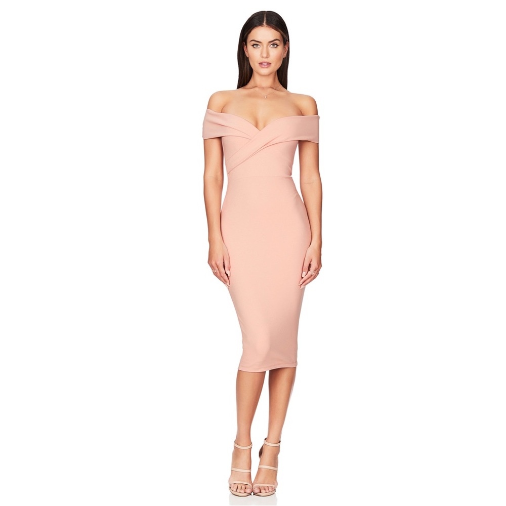 Nookie Blush Pink Off-Shoulder Midi Dress